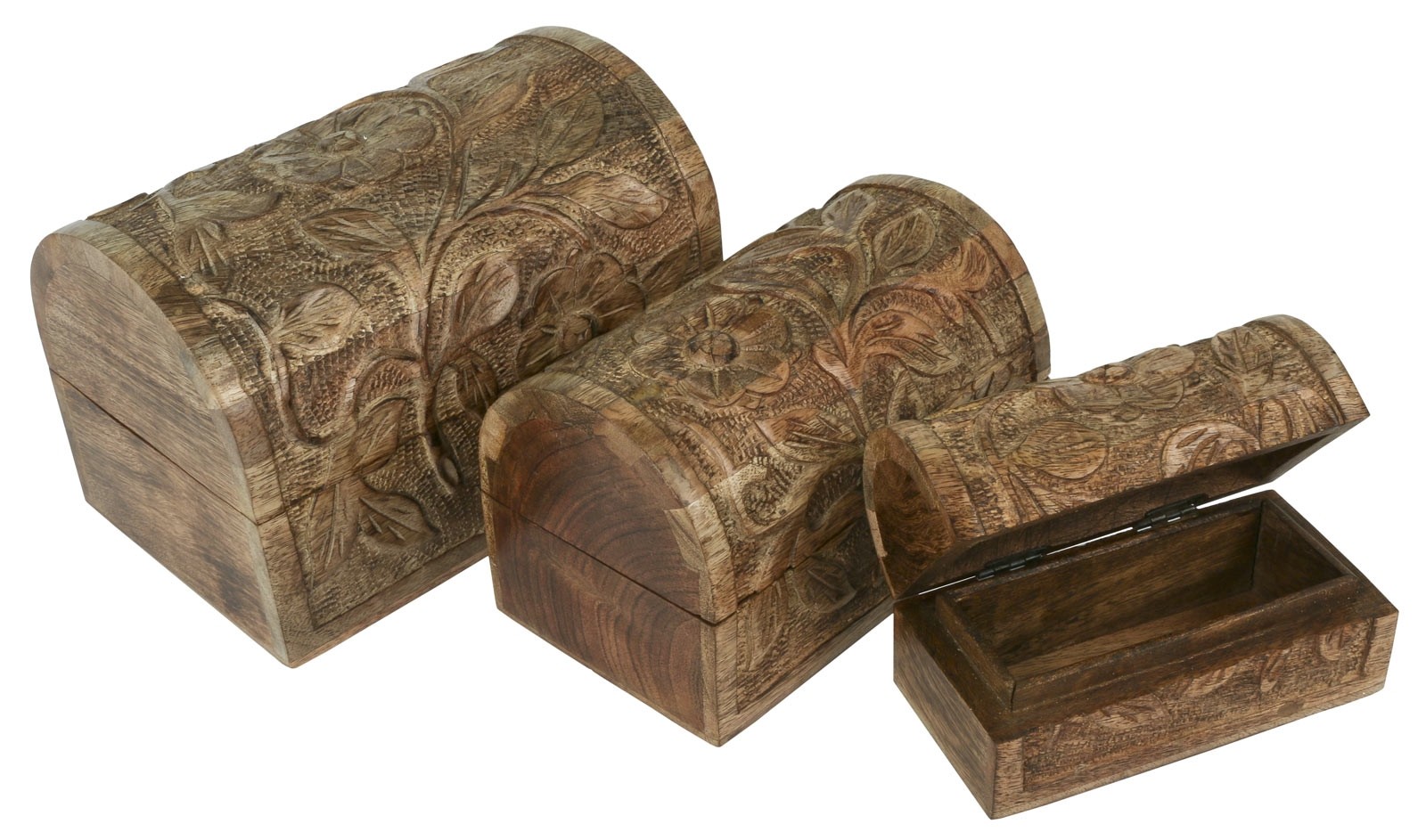 Mango Wood Set Of 3 Flower Domed Boxes Mango Wood Accessories
