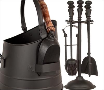 Fire Tools & Coal Bucket/Scuttle (Black Finish)