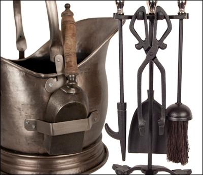 Fire Tools & Coal Bucket/Scuttle (Pewter Finish)