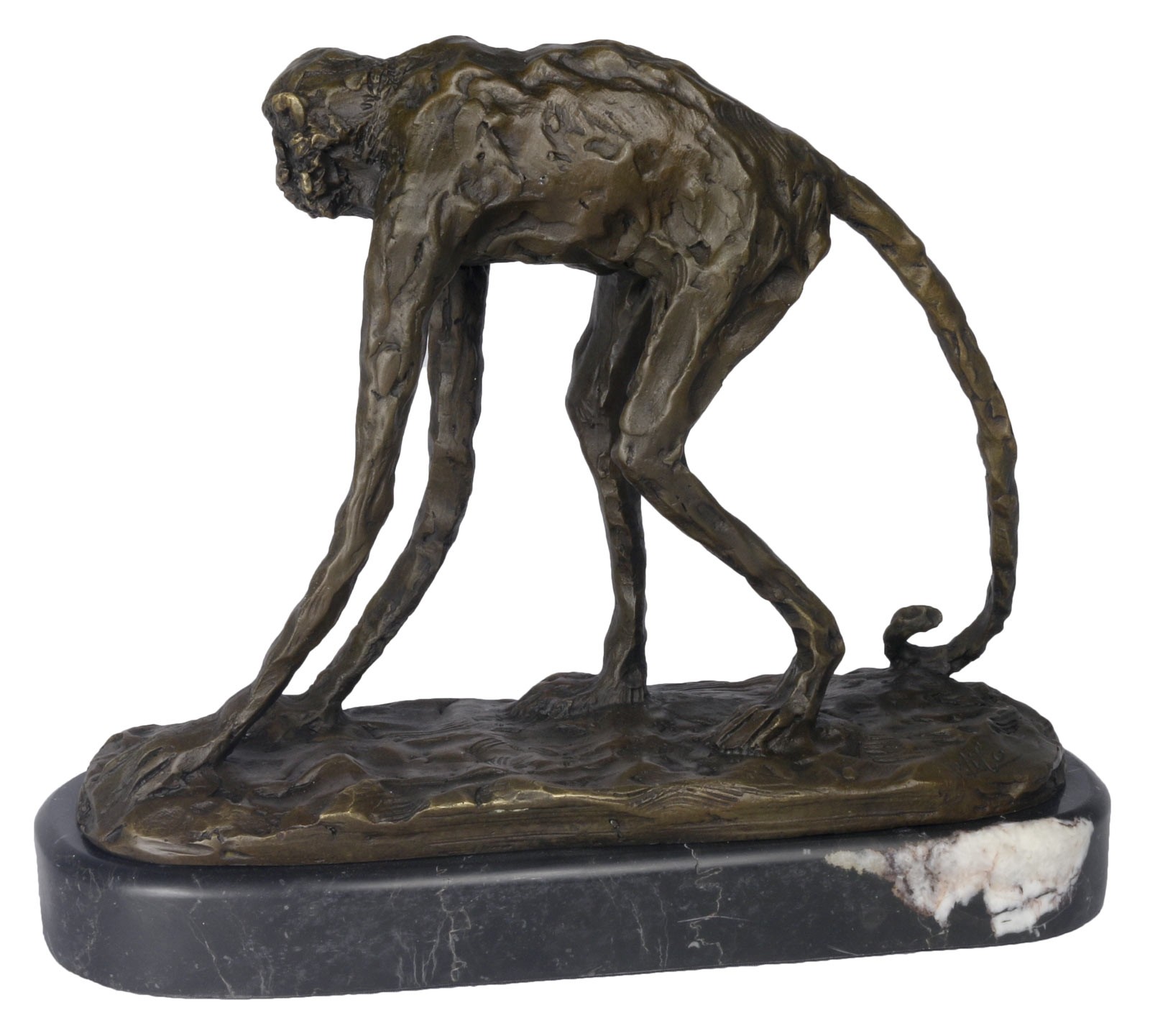 Monkey Bronze Sculpture On Marble Base