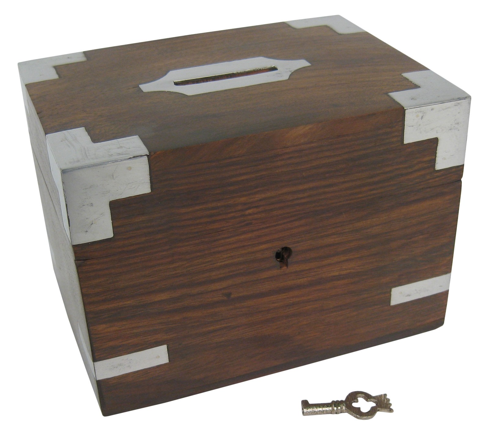 Sheesham Wood Money Box with Key 14cm