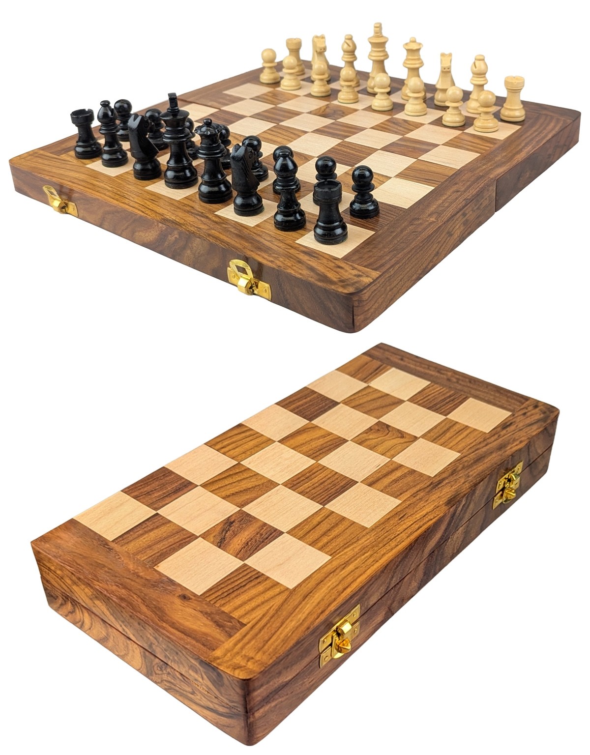 Sheesham Wood - Folding Chess Board with Pieces 30cm