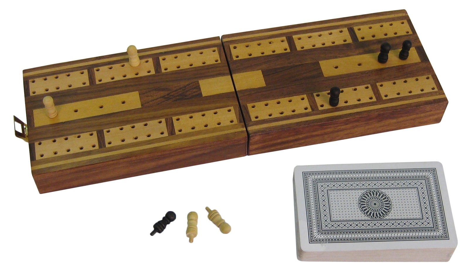 Sheesham Wood Cribbage Board/Box with Cards/Pegs 12.8cm