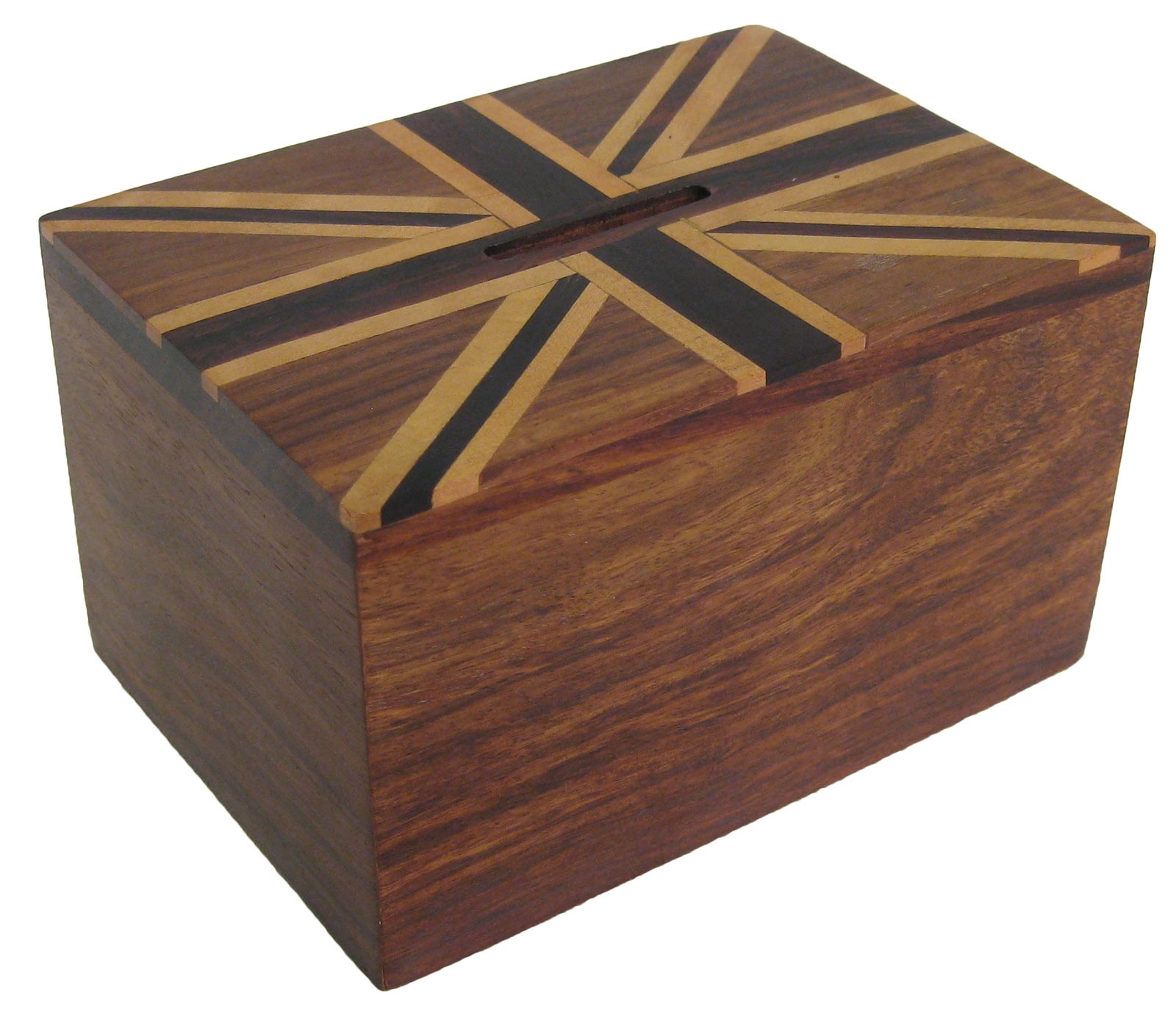 Union Jack Money Box Sheesham Wood - 12.8cm