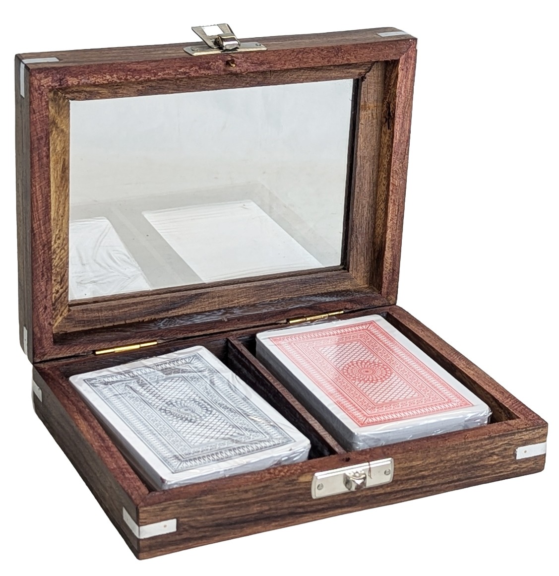 Double Cards Box (Glass Lid) Sheesham Wood - 16cm