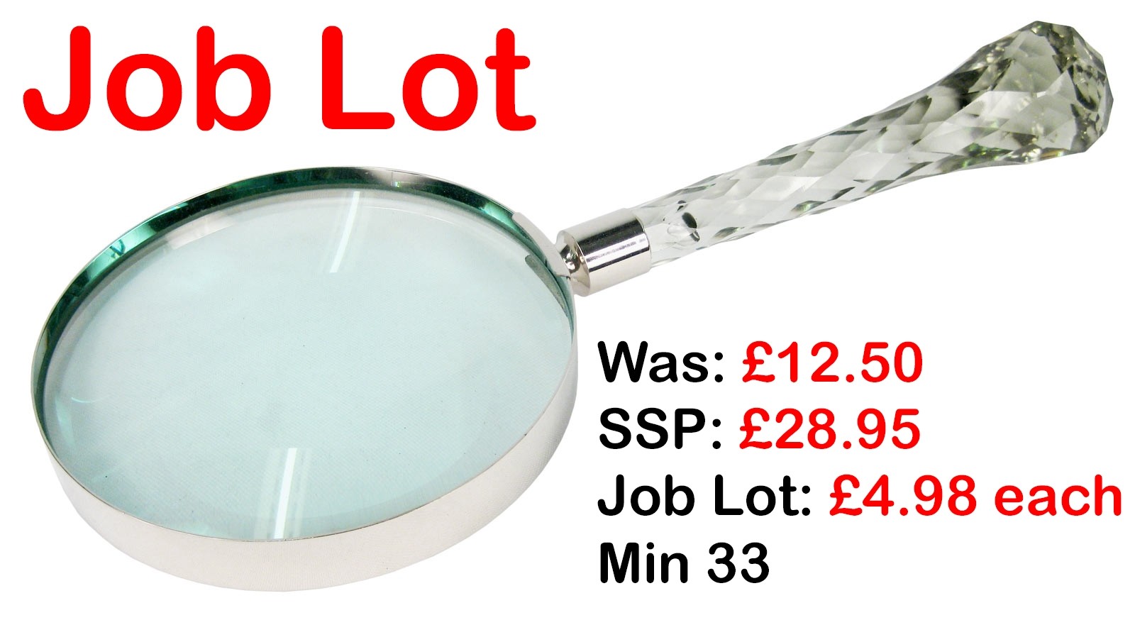 6" x 36 cm - Large Magnifier With Cut Glass Handle  - JOB LOT (Min 33)