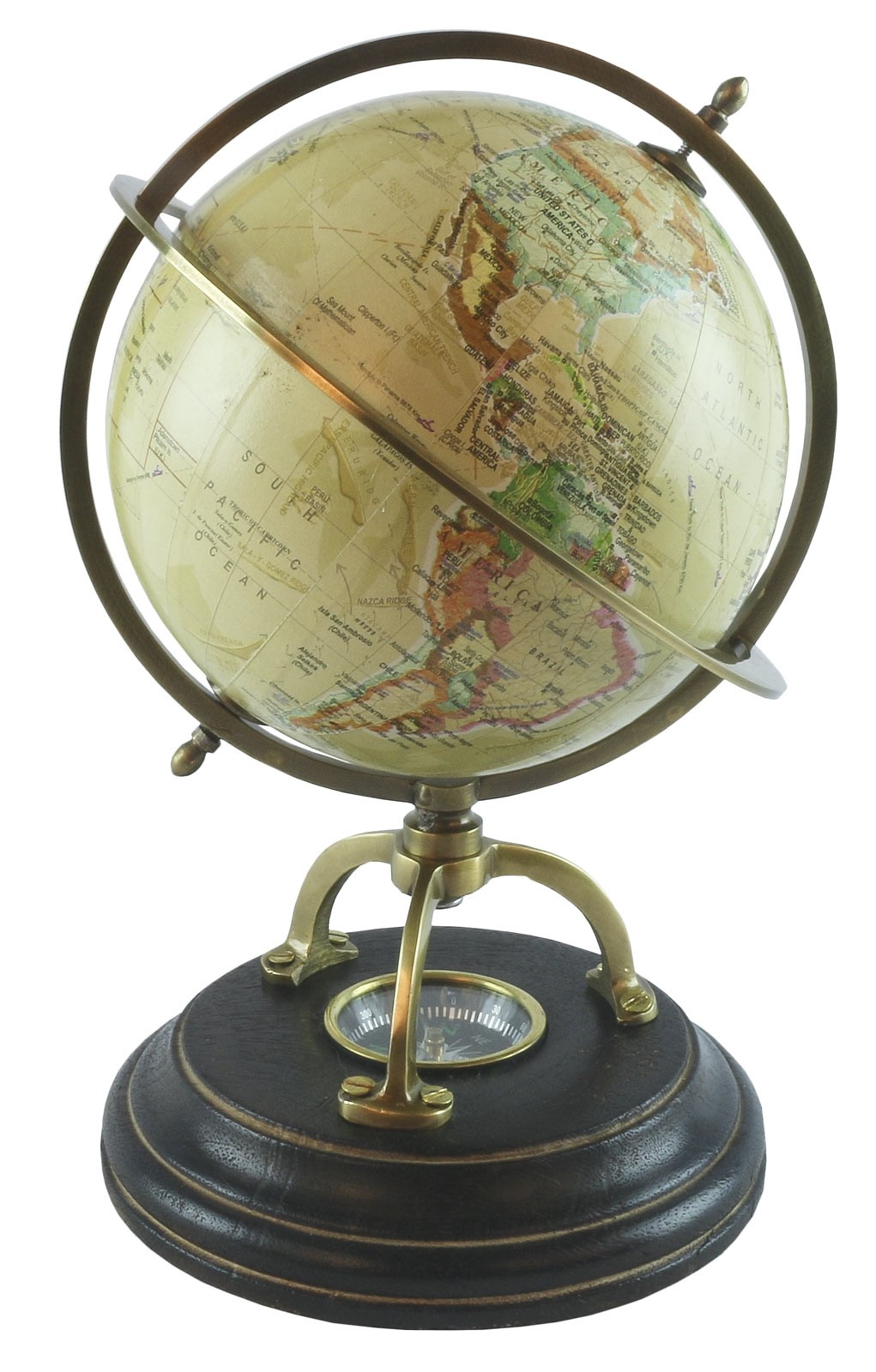 Globe On Wooden Base  with Compass 24cm