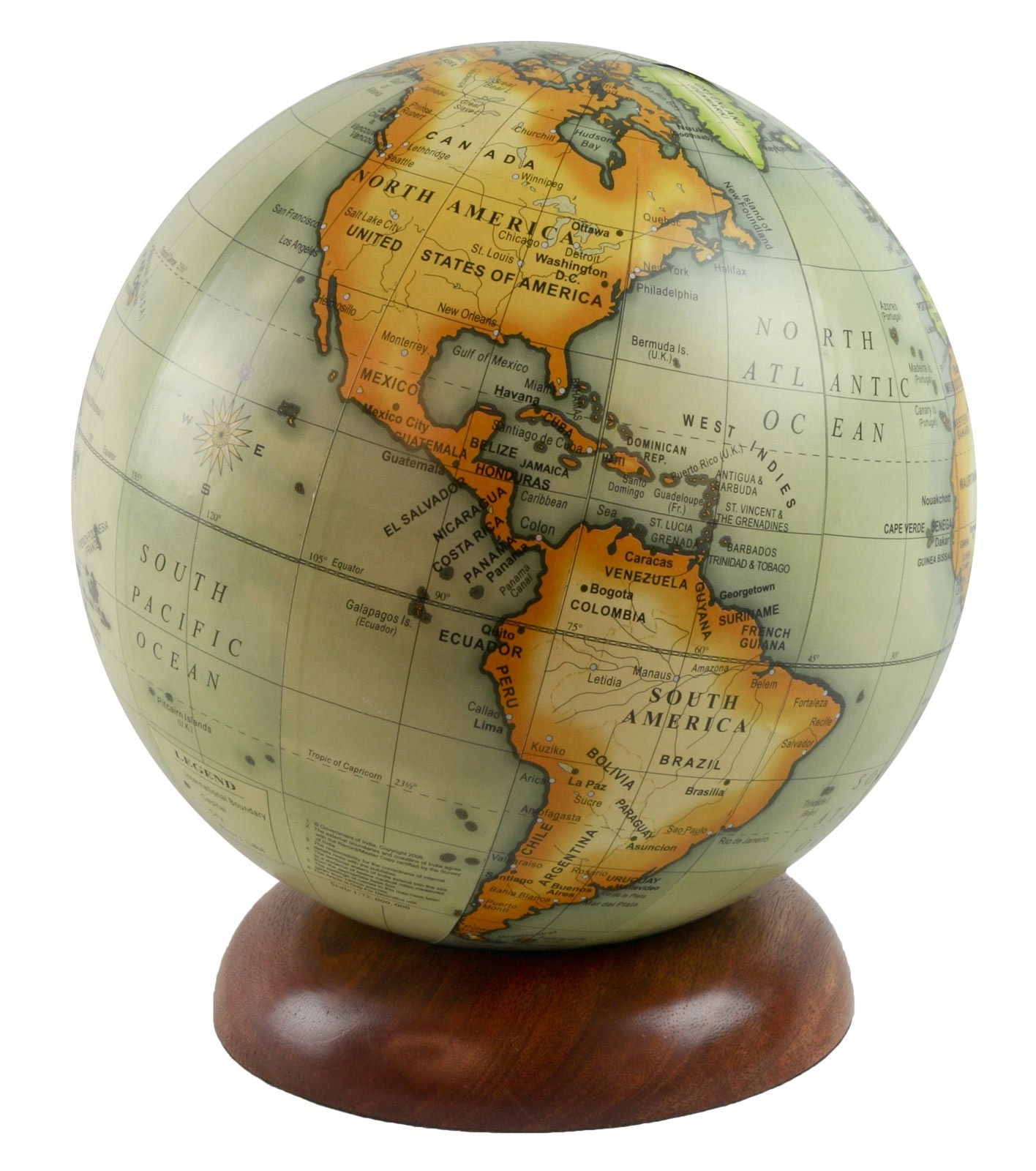 Globe On Wooden Base 23cm