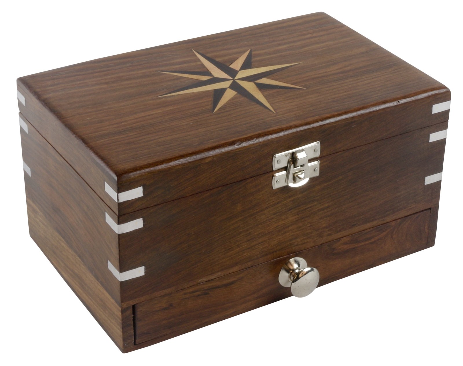 Wooden Star Design Jewellery Box 22.5cm