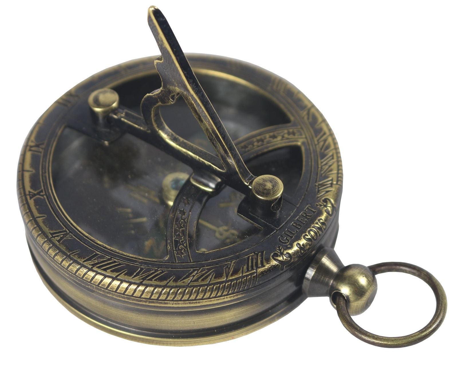 Pocket Sundial & Compass in Brass - 8.2cm