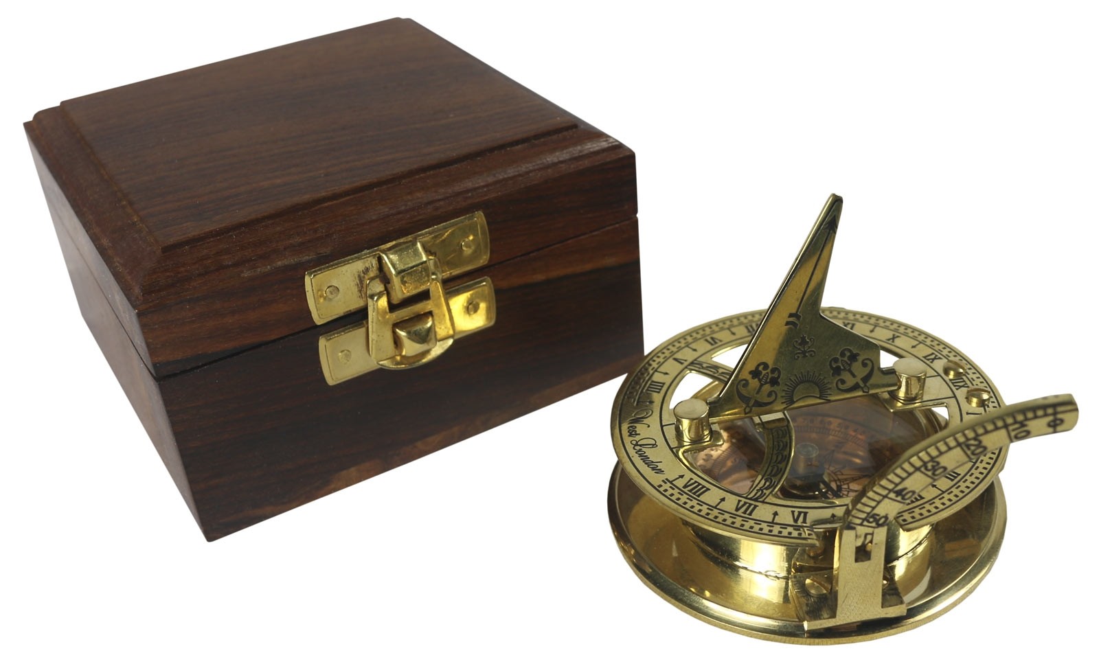 Sundial Compass with Wooden Box 9cm