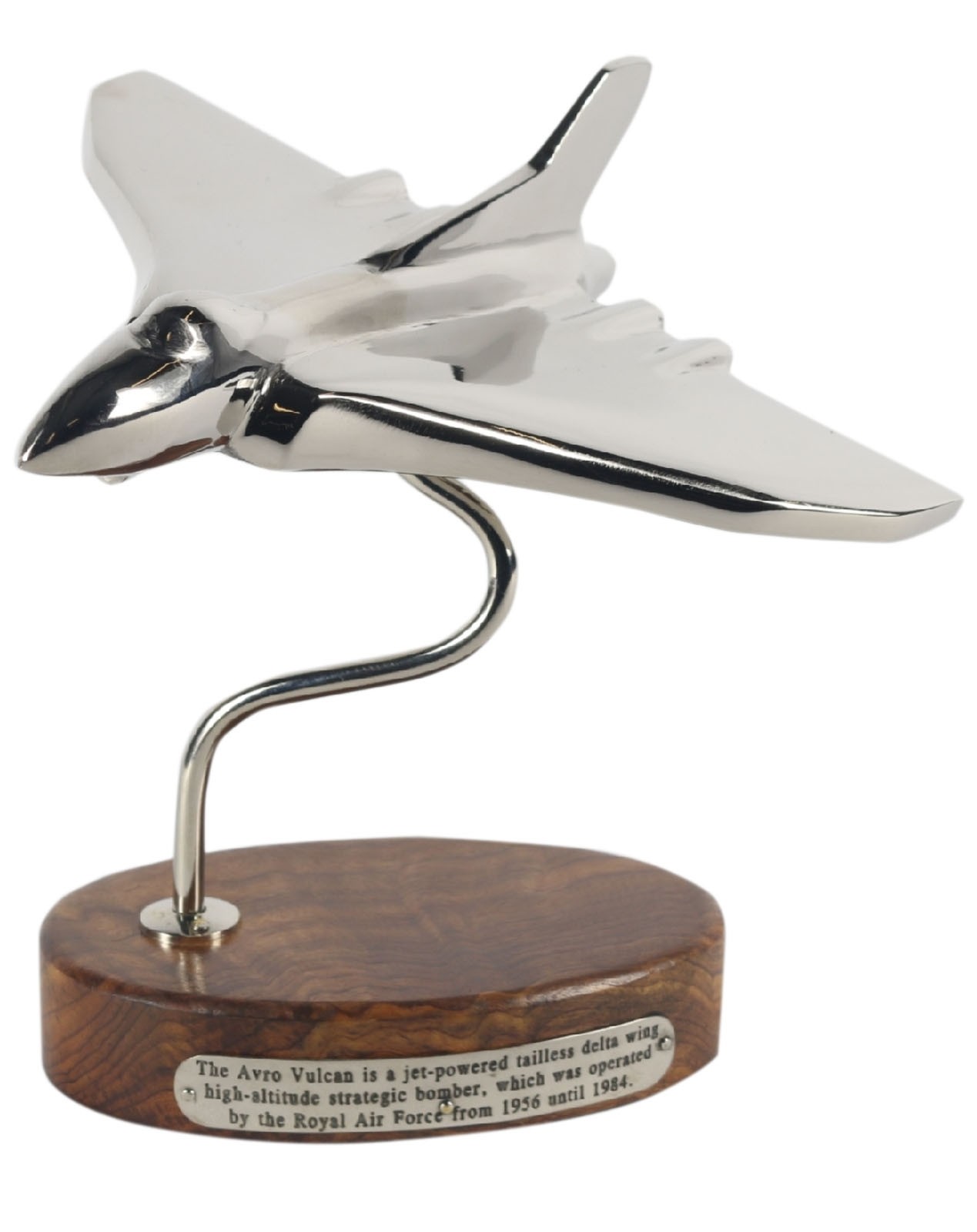 Vulcan Plane On wooden Base Nickel Plated - 19cm