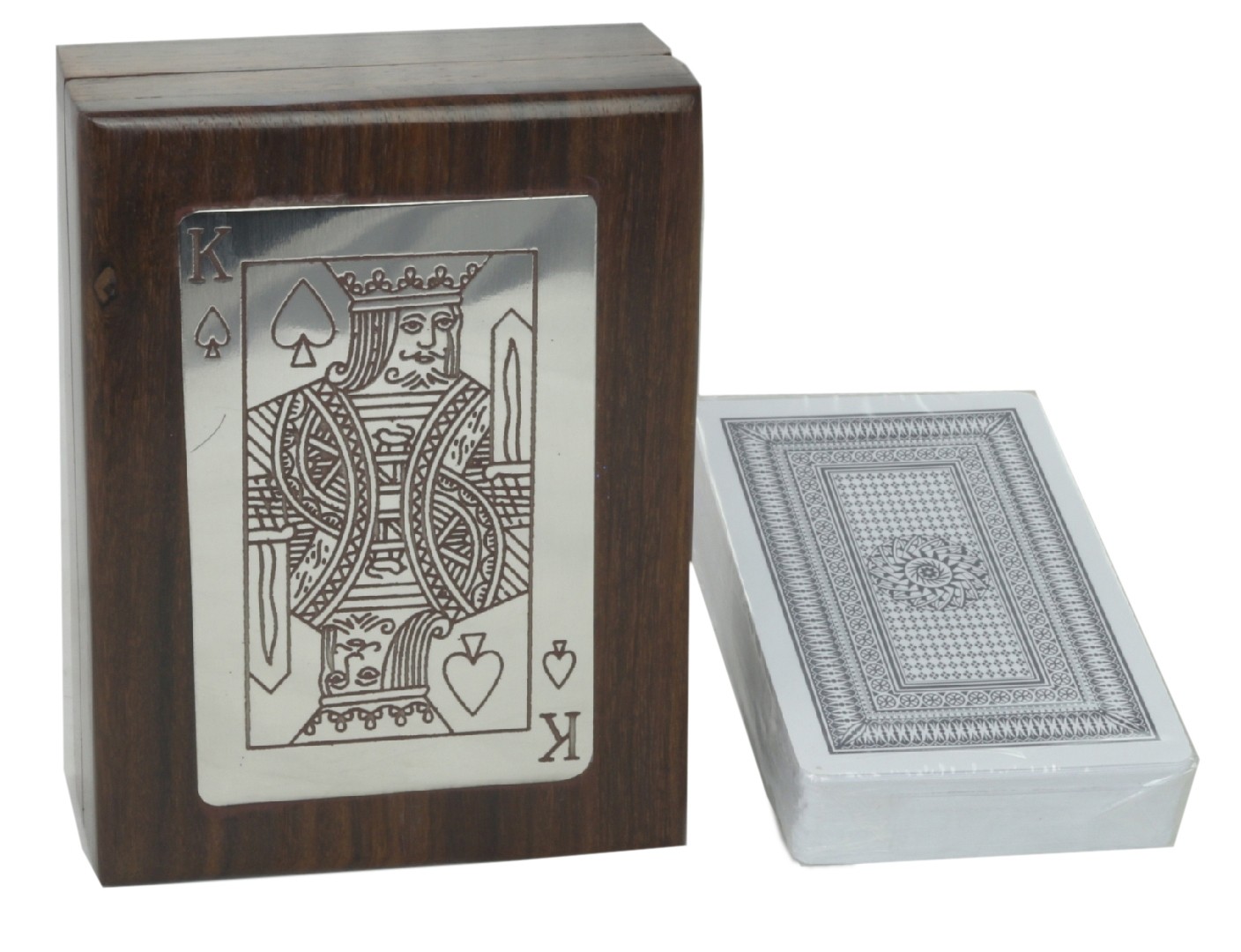 Single Cards Box (King) - Sheesham Wood / Nickel Plated - 11cm 