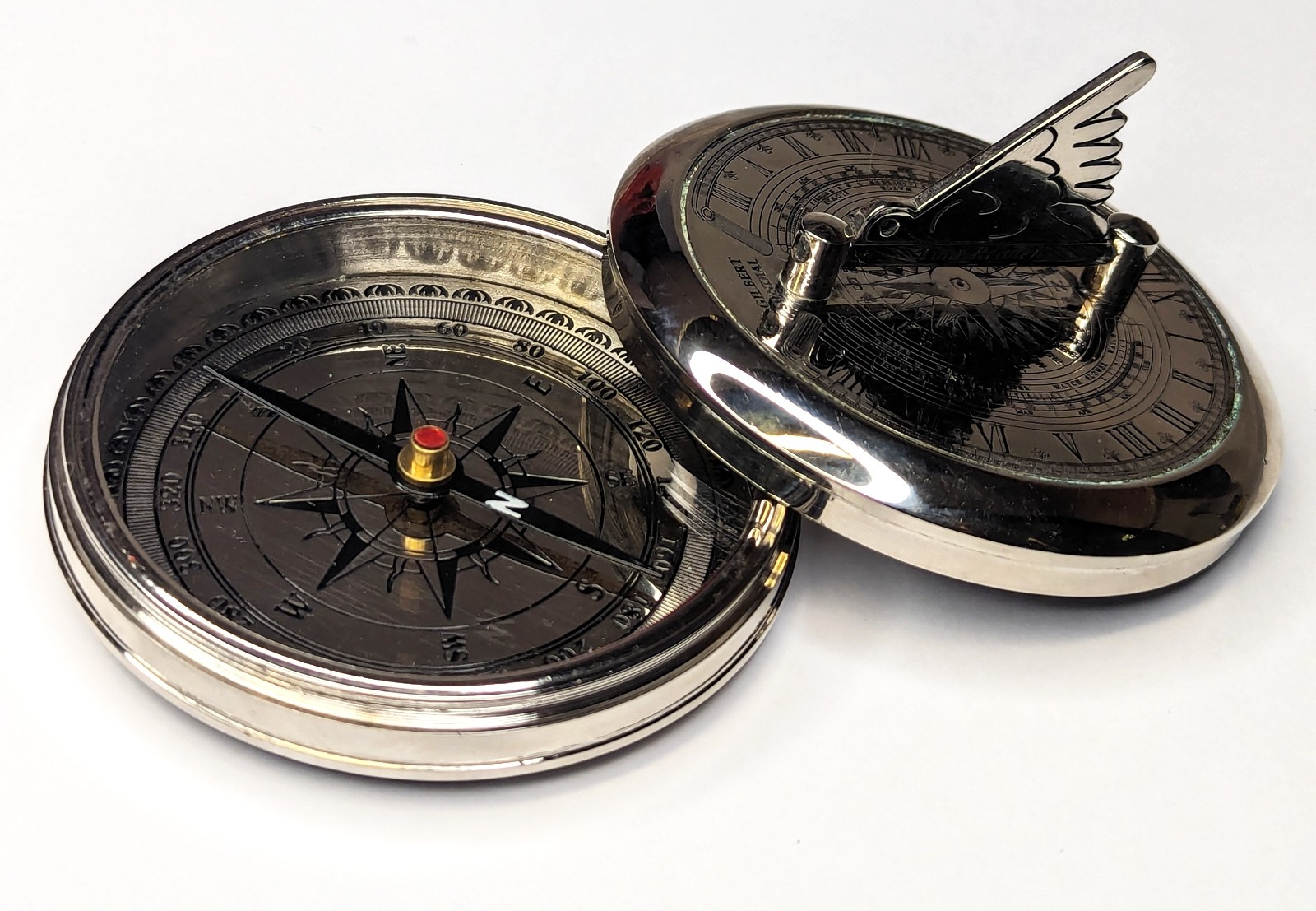 Nickle Plated Sundial - Compass Paperweight - 7.5cm