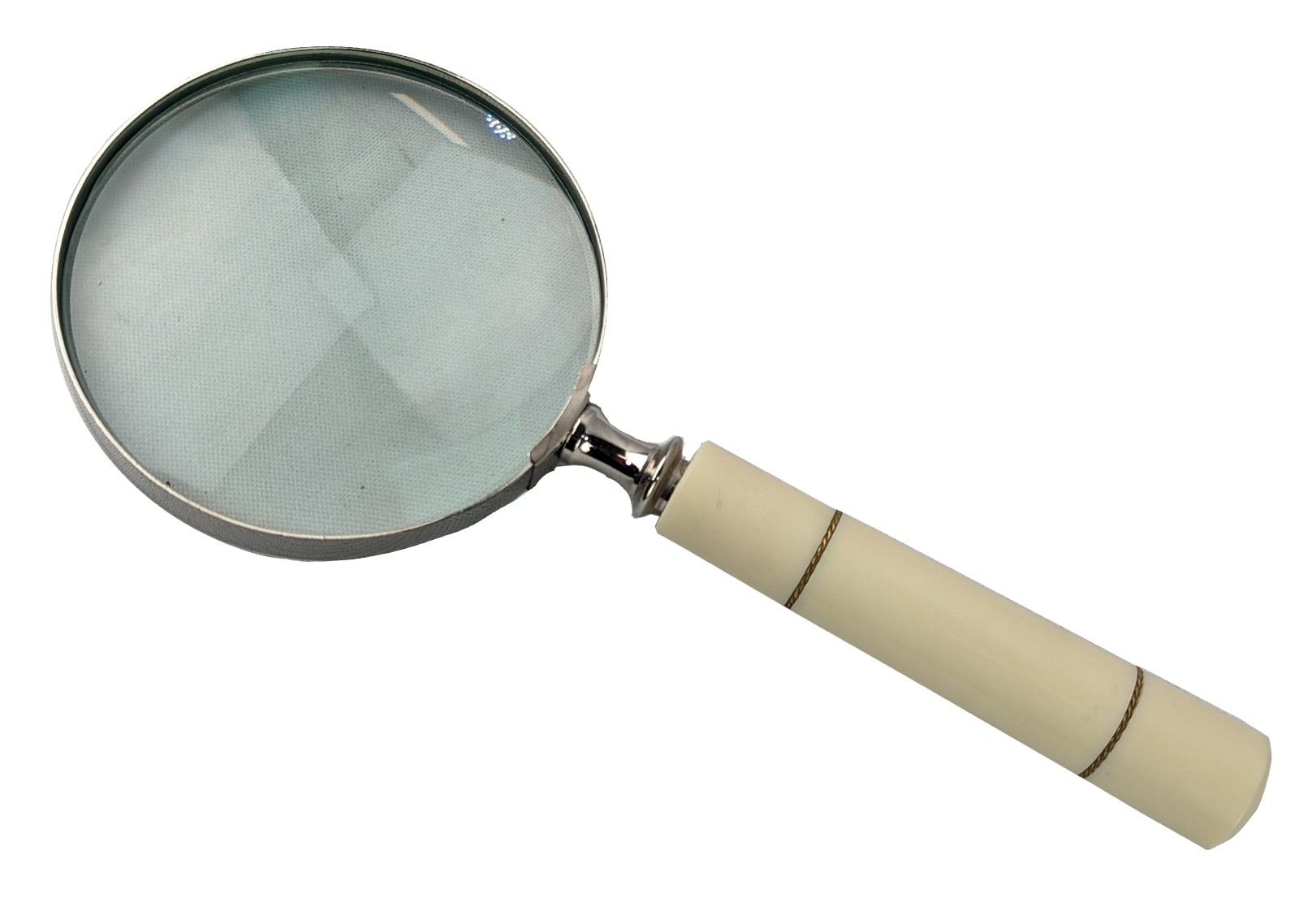 Classic Bone Handled Magnifying Glass With Gold Wire Bands - 24cm