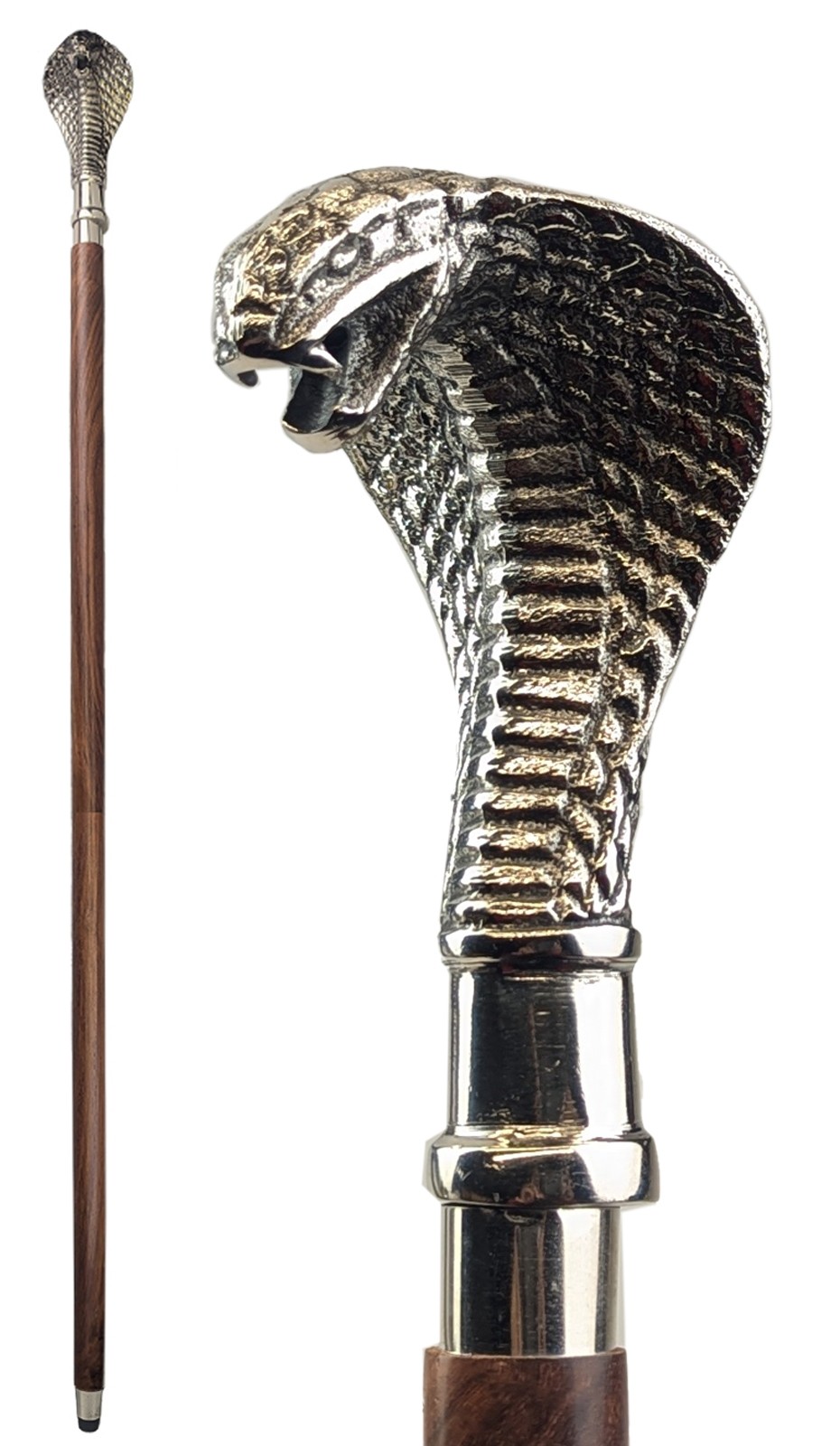 Cobra Swagger Cane - Nickel Plated & Sheseham Wood 100cm
