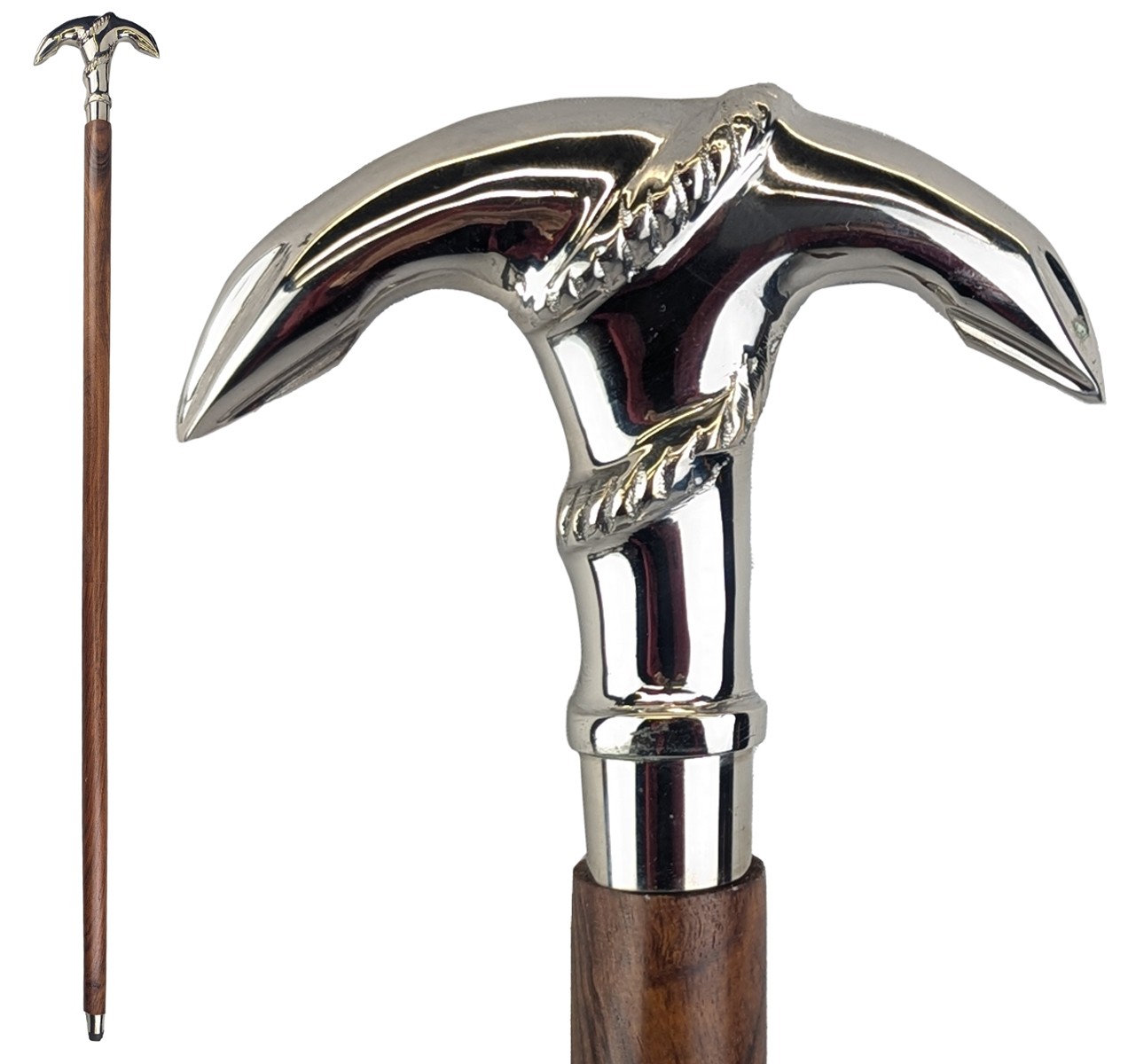 Anchor Swagger Cane - Nickel Plated & Sheesham Wood 97cm