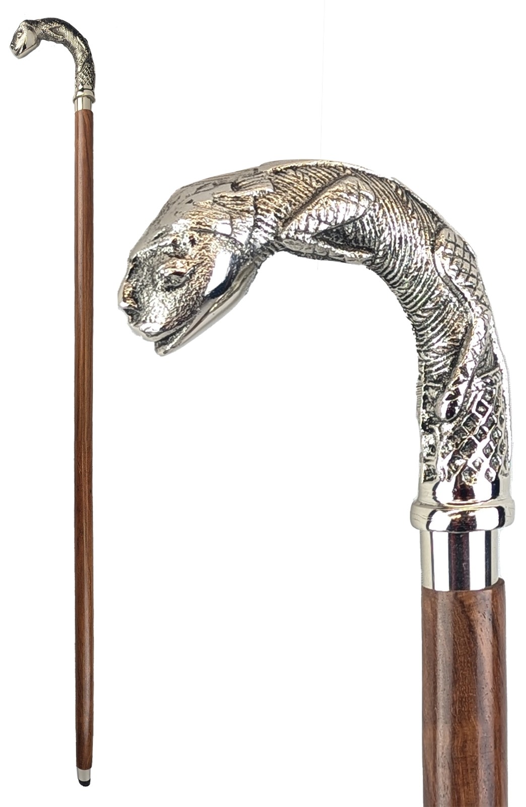 4 Legged Serpent Swagger Cane - Nickel Plated & Sheesham Wood 98.5cm