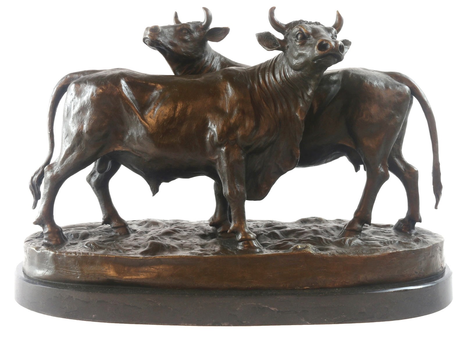 Cow and Bull Foundry Cast Bronze Sculpture On Marble Base 44cm