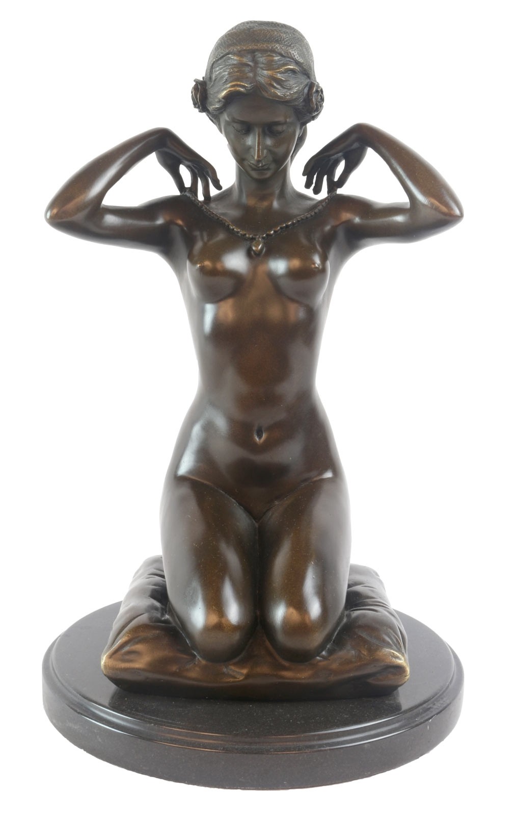 Kneeling Lady Foundry Cast Bronze Sculpture On Marble Base 31cm