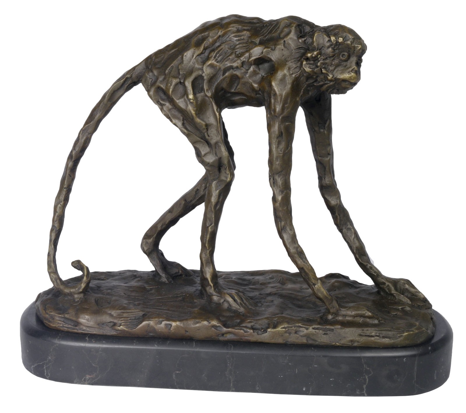 Foundry Cast Bronze Monkey Sculpture On Marble Base 30cm