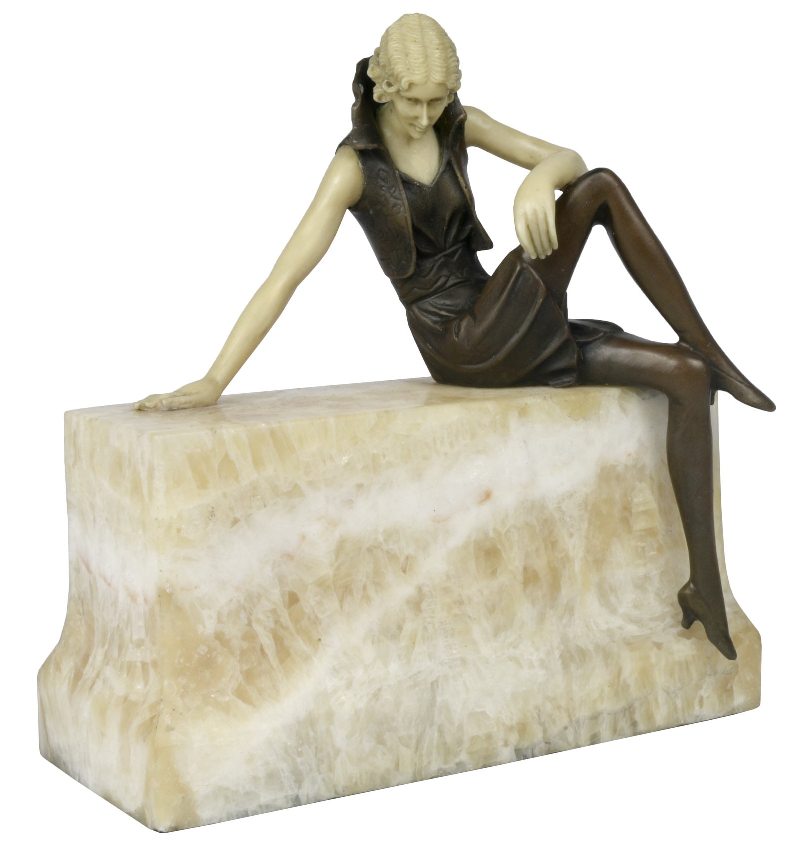 Lady Sitting on Wall Sculpture On Marble Base 24cm