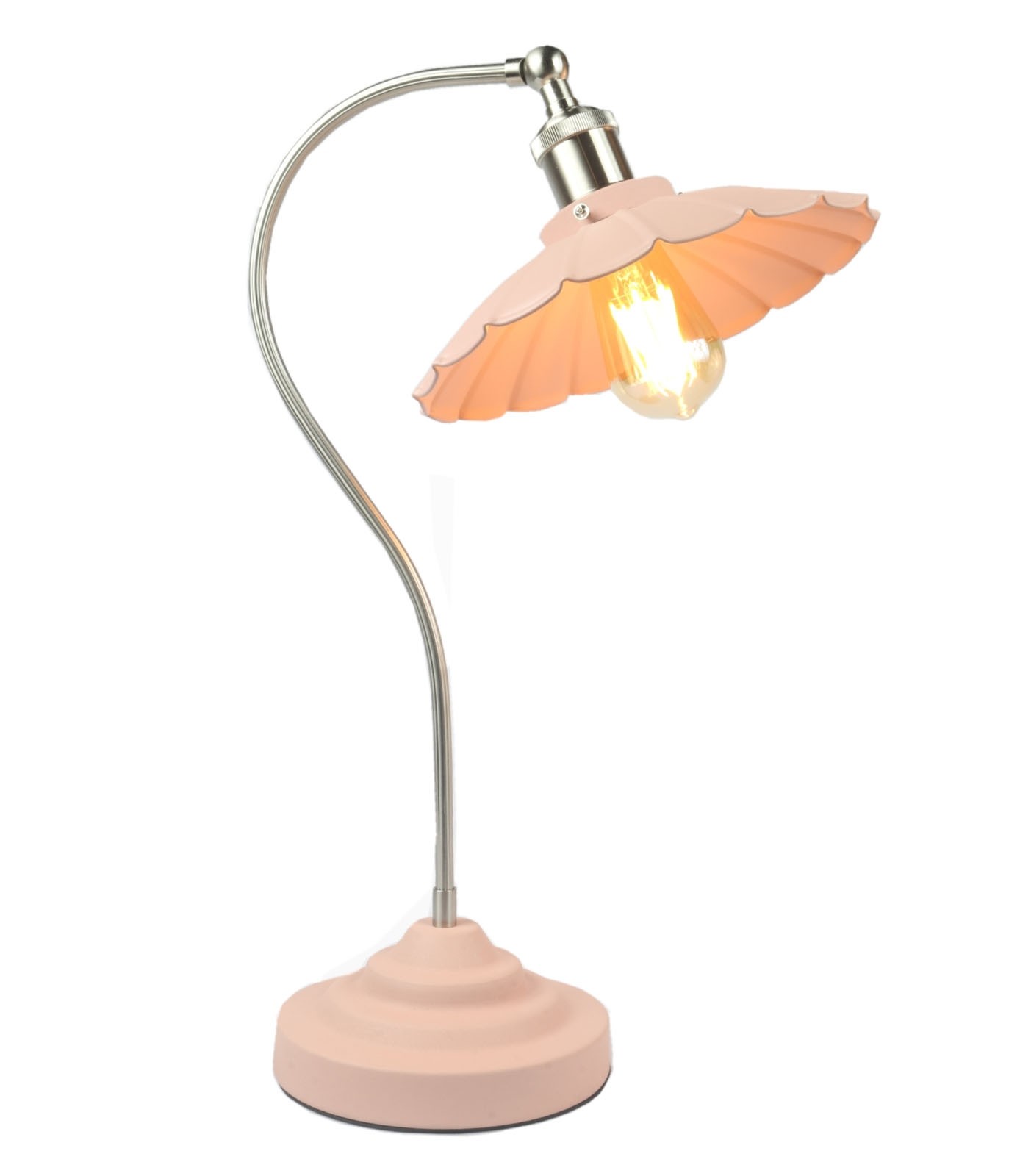 Daisy Lamp Textured Pink Shade/Base - Satin Chrome Arm 52cm (Bulbs Not Included)