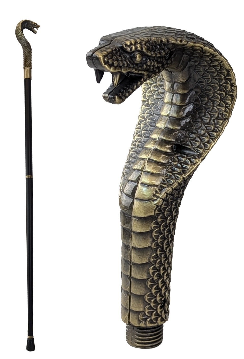 Antique Brass Cobra Swagger Cane / Walking Stick - 93cm