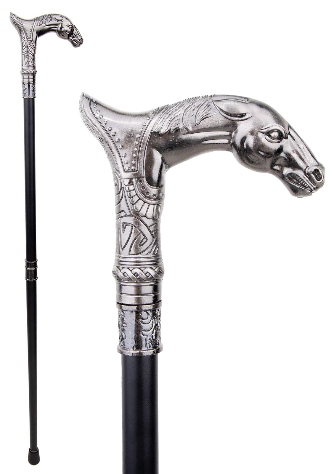 Silver Horse Swagger Cane / Walking Stick 92cm