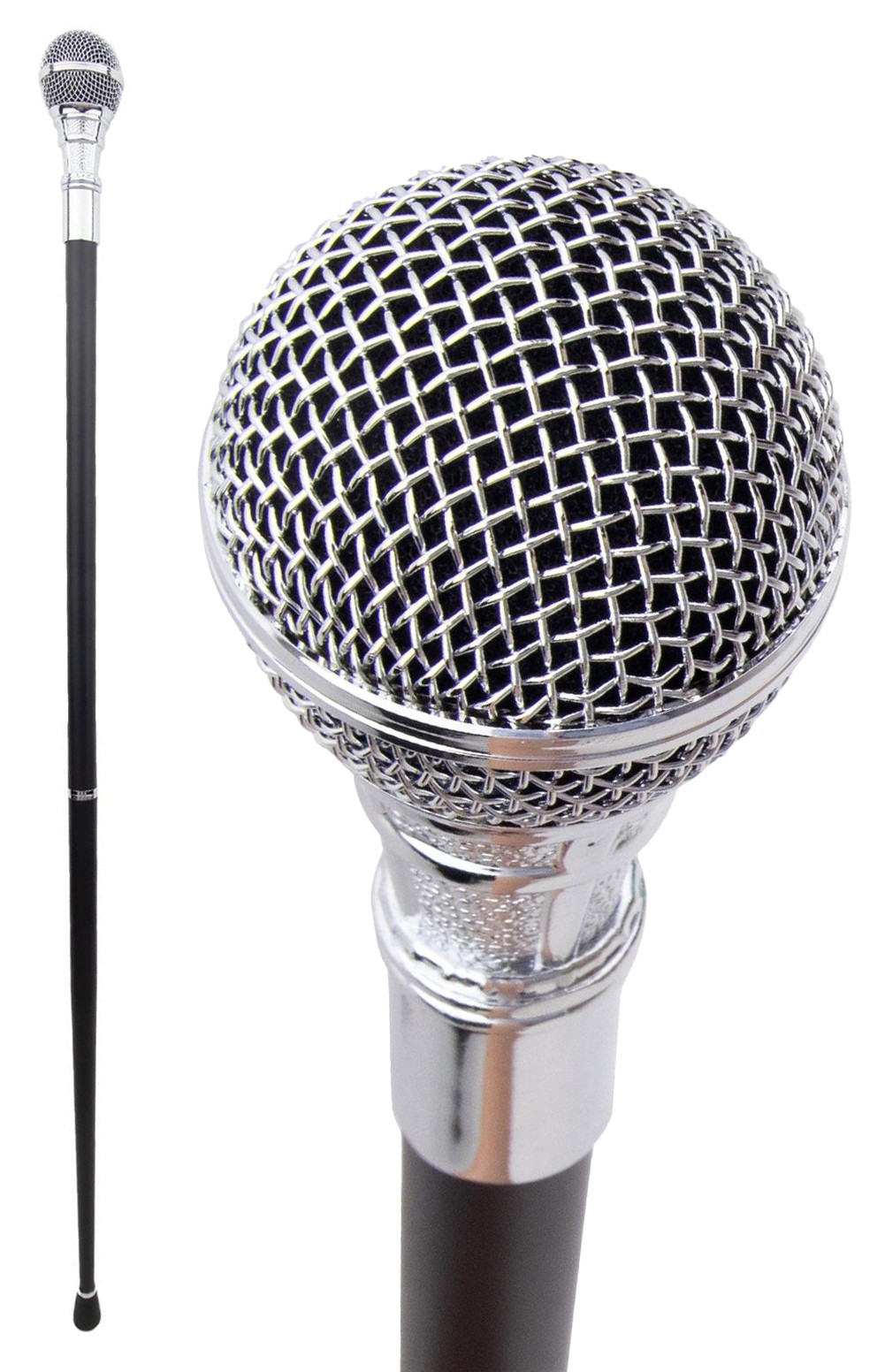 Silver Microphone Swagger Cane / Walking Stick 94cm