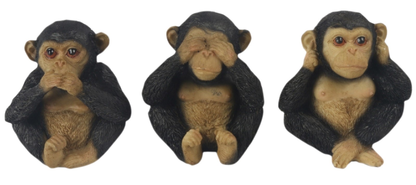 Set Of 3 Monkeys - Hear Speak, & See No Evil - 9cm
