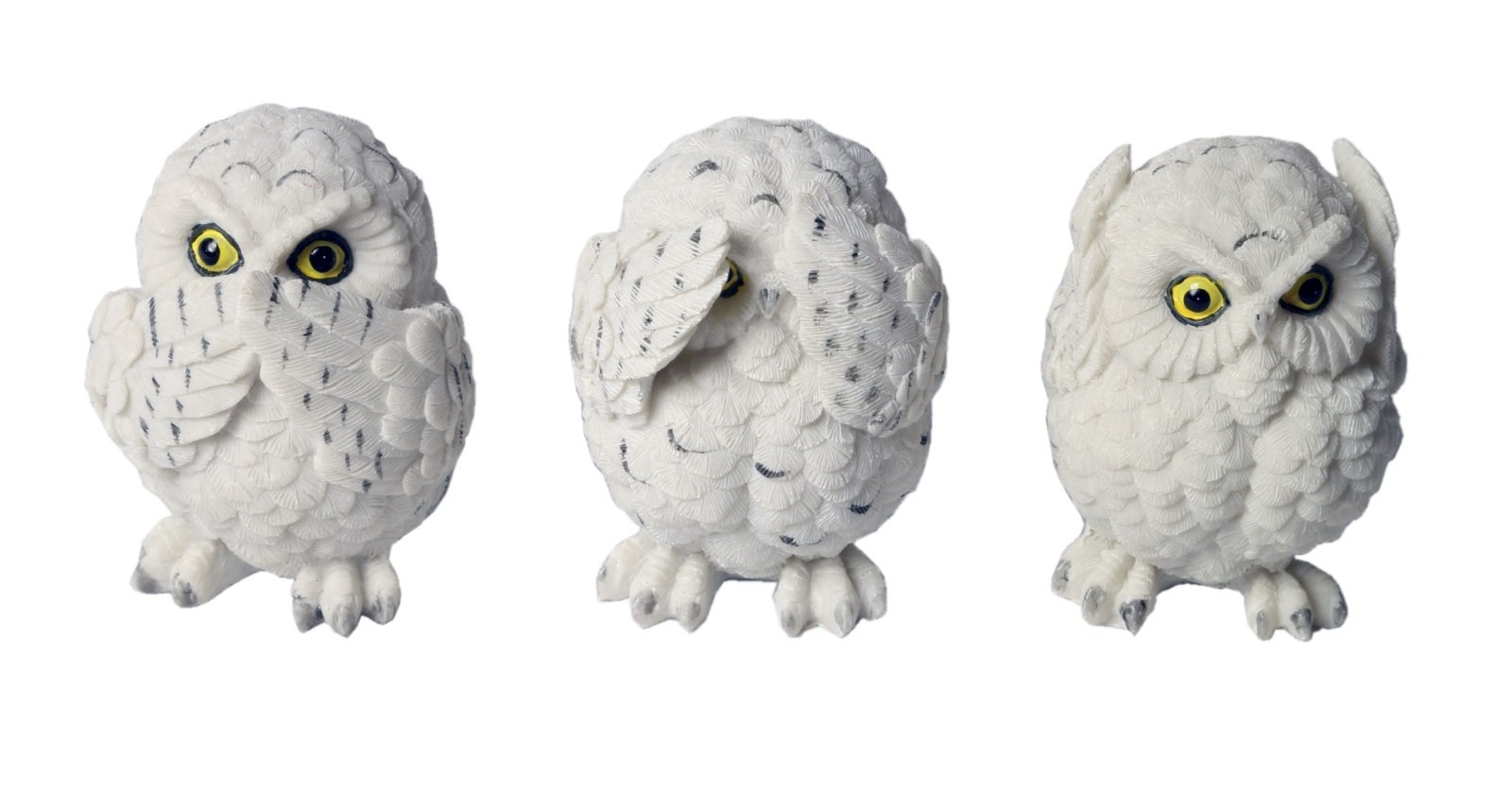 Set Of 3 White Owls - Hear Speak, & See No Evil - 8cm