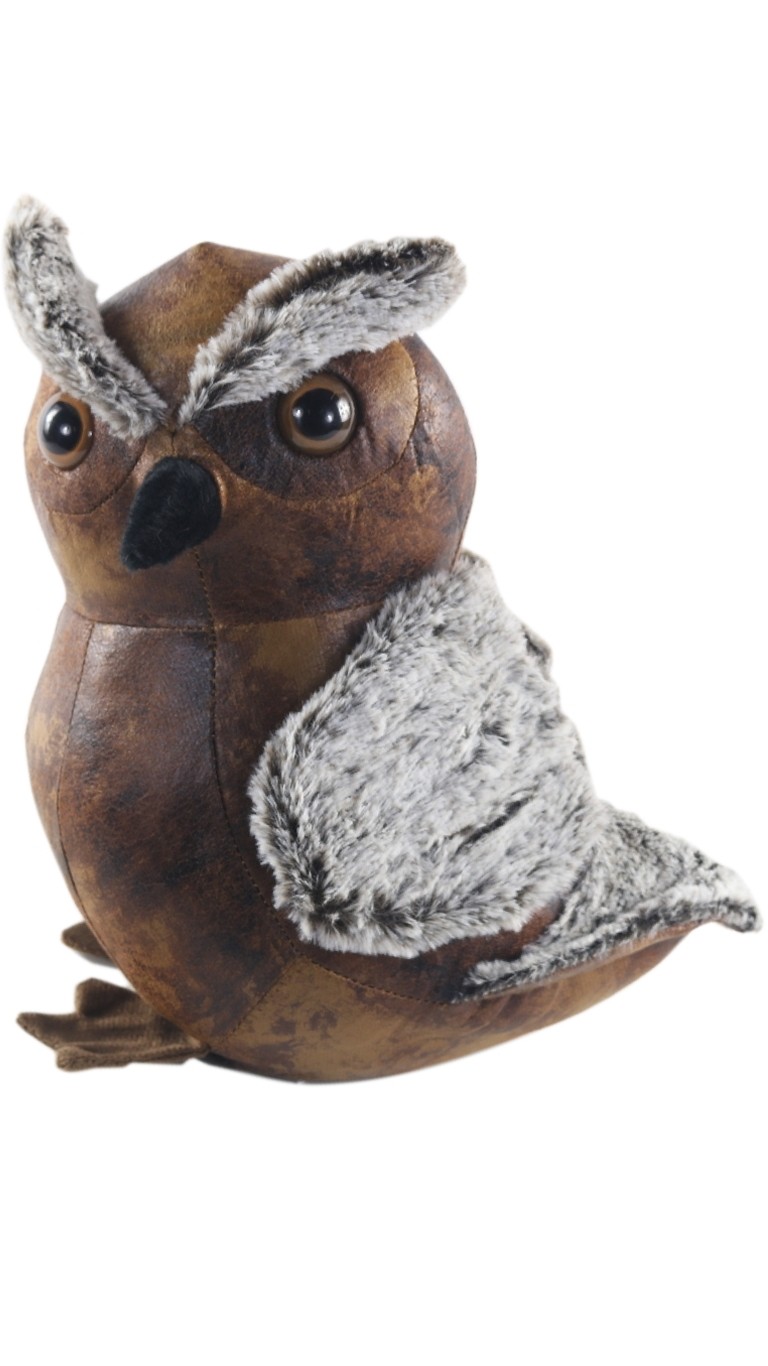 Faux Leather Owl Doorstop - 28cm  (Case Price For Case Qty Only)