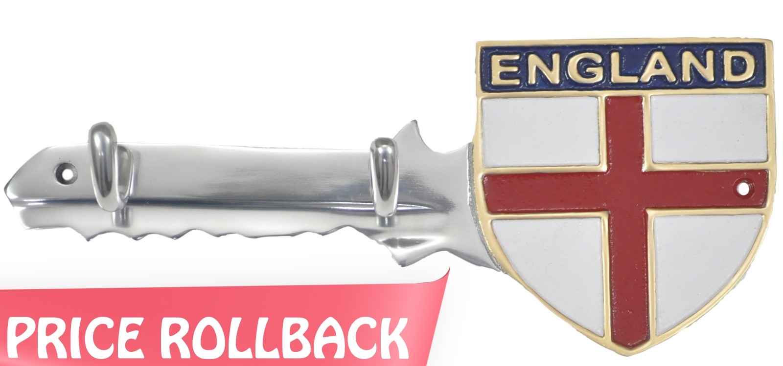 England Key Holders Aluminium With 2 Hooks 30cm