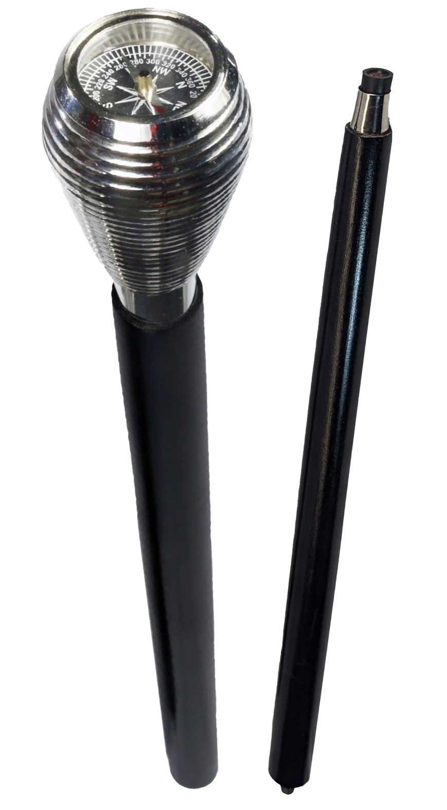 Compass Walking Stick Horizontal Ribbed - Nickel Finish 93cm