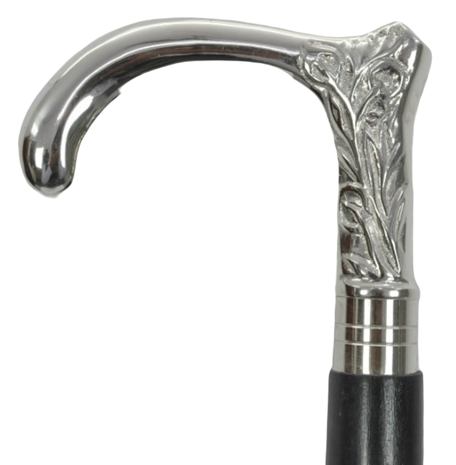 Nickel Finish Engraved Flower Swagger Cane/Walking Stick  95cm