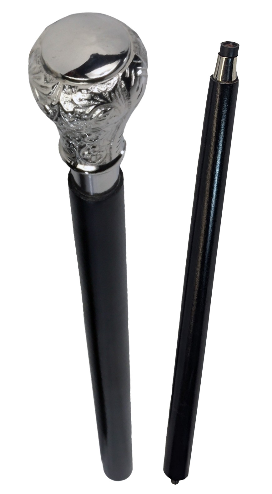 Nickel Finish Engraved Flower Round Top Swagger Cane/Walking Stick 95cm