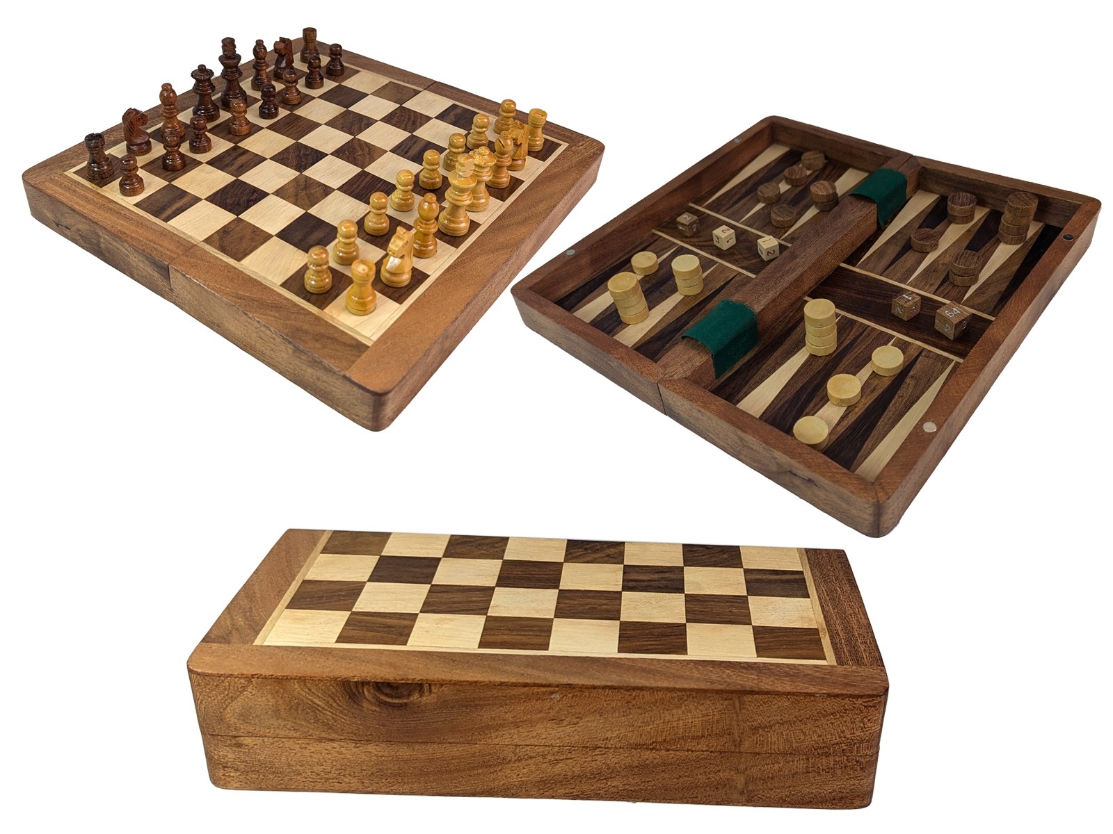 Chess And Backgammon Magnetic - Sheesham Wood - 25.5cm