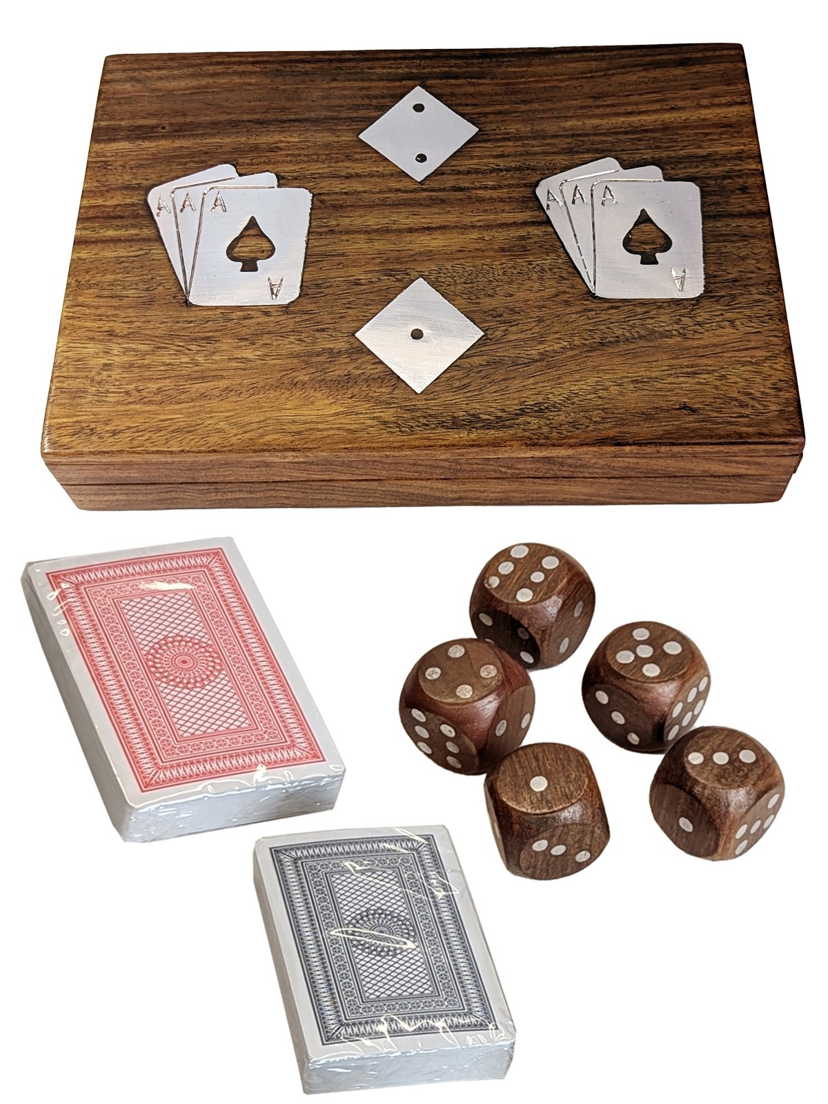 Double Card and Dice Box Sheesham Wood - 18cm