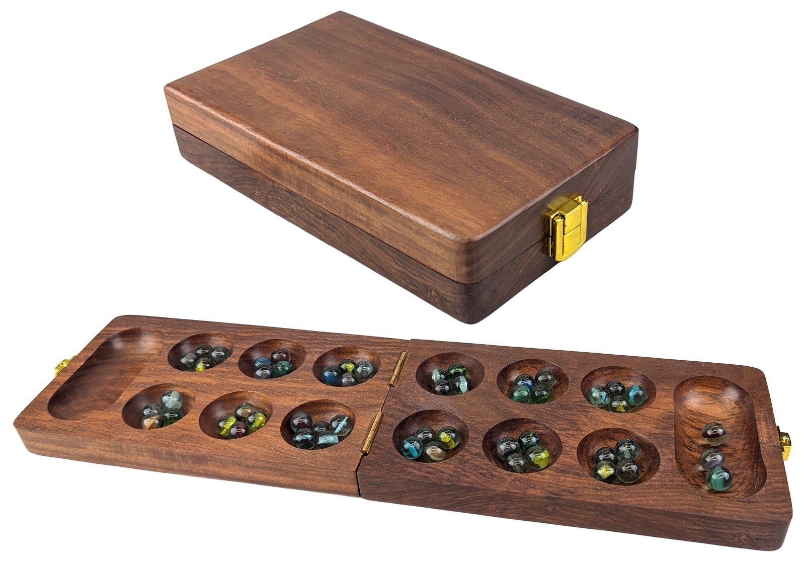 Folding Mancala With Glass Balls - 41cm - Sheesham Wood