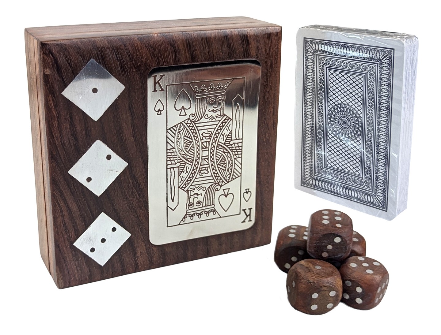 King Card and Dice Box - 11.5cm - Sheesham Wood 
