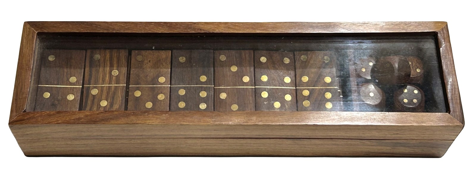Domino, Dice Set Sheesham Wood / Nickel Plated With Glass Lid - 20cm