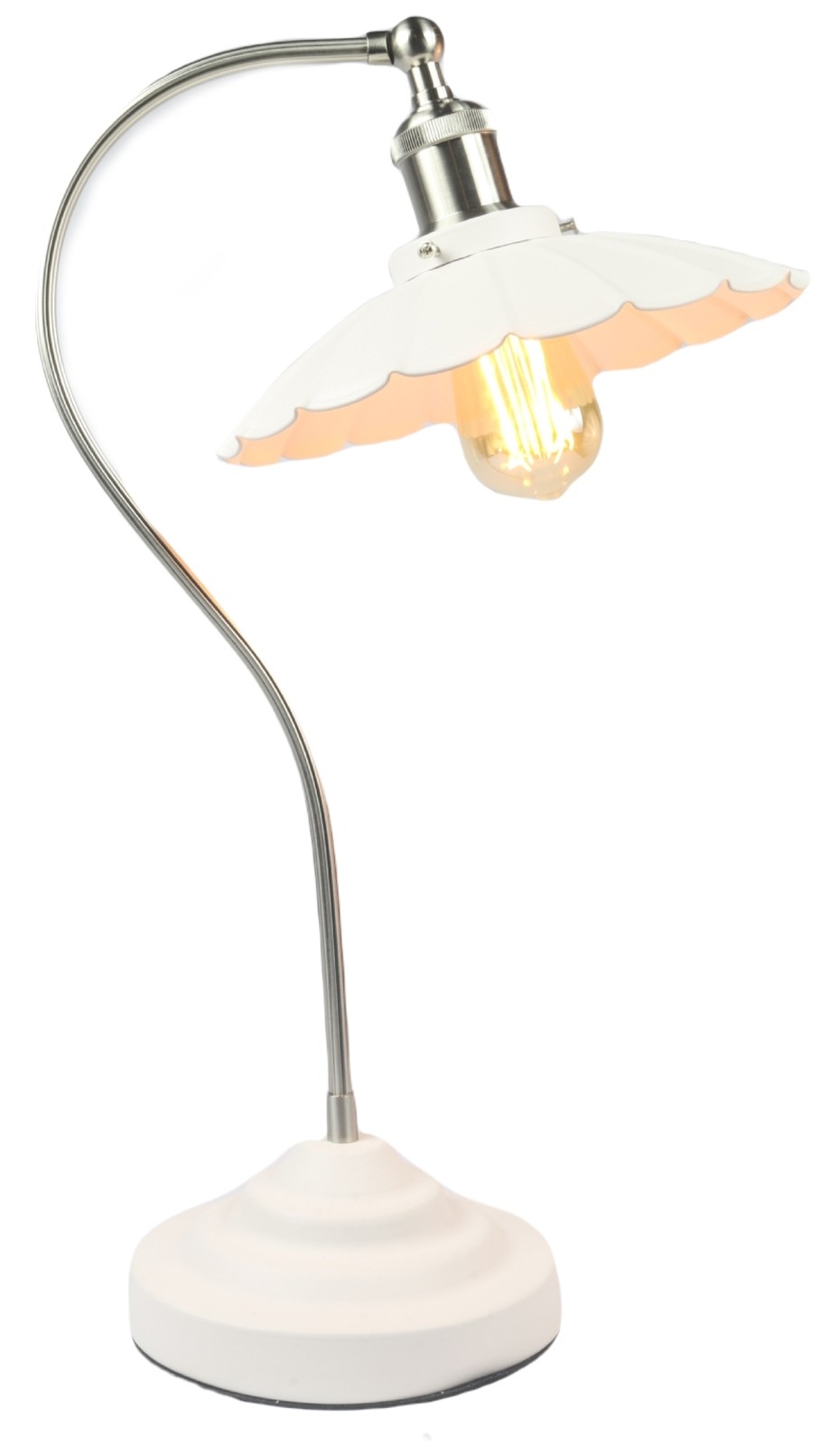Daisy Lamp Textured White Shade/Base - Satin Chrome Arm 52cm (Bulbs not included)