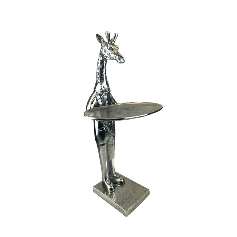 Giraffe With Plate - 50cm Nickel Plated Aluminium