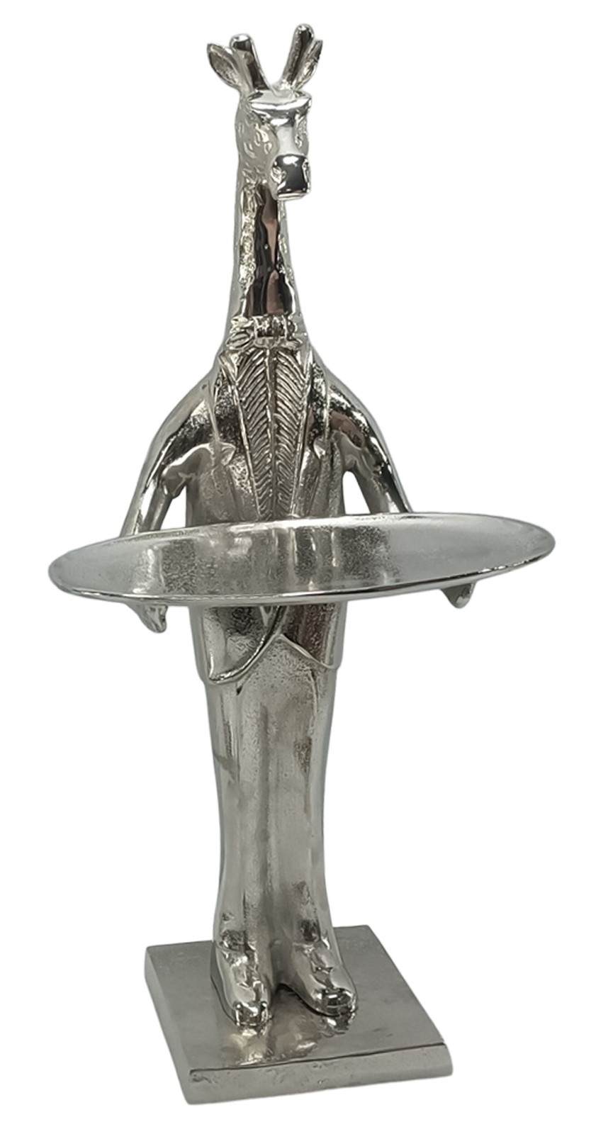 Giraffe With Plate - 100cm Antique Nickel Finish