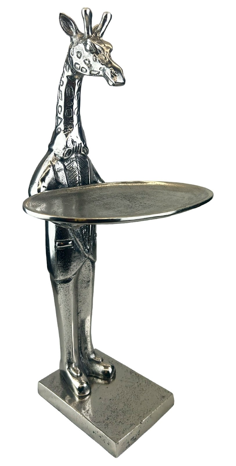 Giraffe With Plate - 100cm Nickel Plated Aluminium