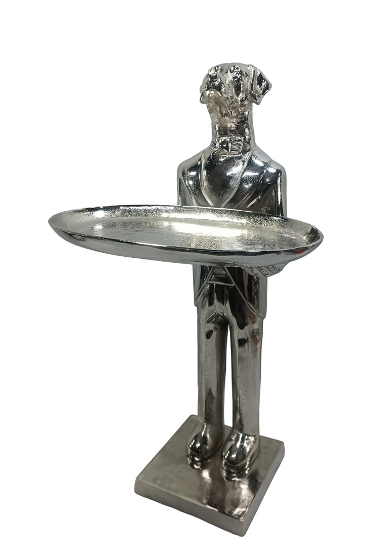 Dog With Plate - 100cm Antique Nickel Finish