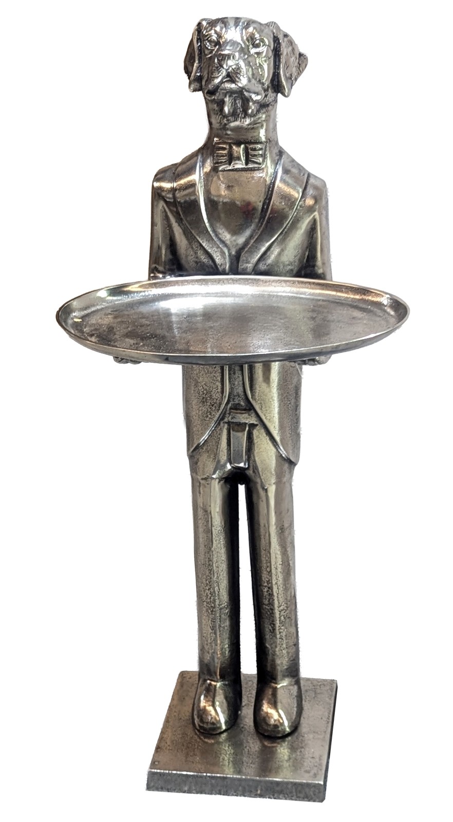 Dog With Plate - 150cm Nickel Plated Aluminium