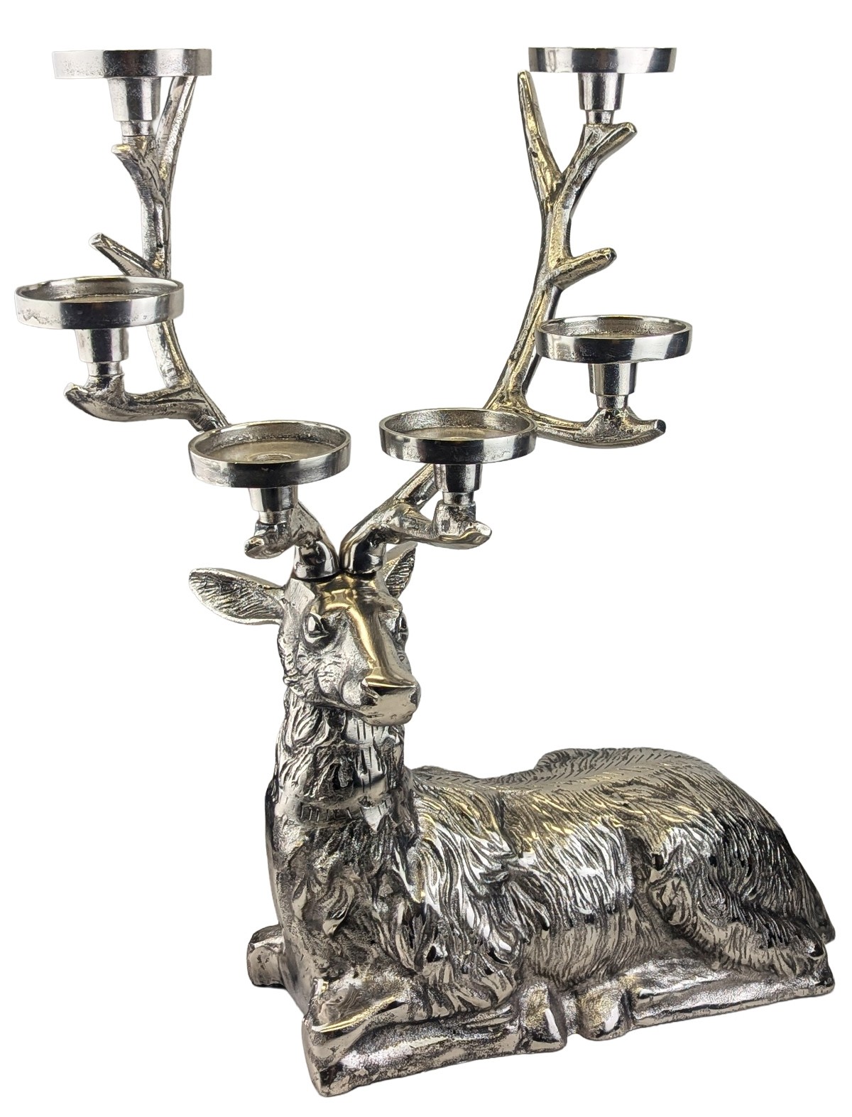 Sitting Stag Taper 6-Tier Candle Holder - 65cm Nickel Plated Aluminium