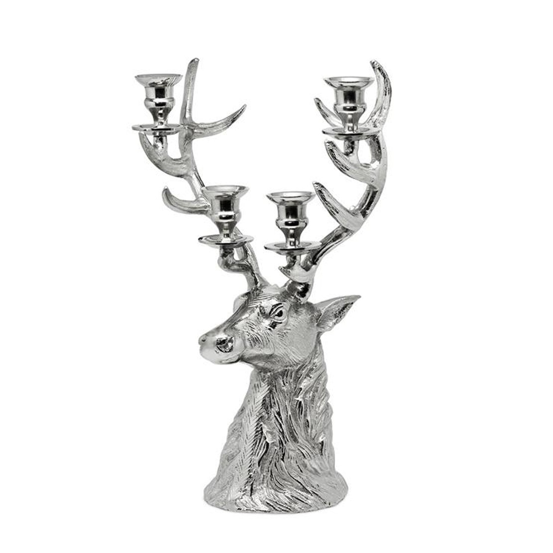 Stag Head Taper 4-Tier Candle Holder 40cm - Antique Nickel Finish